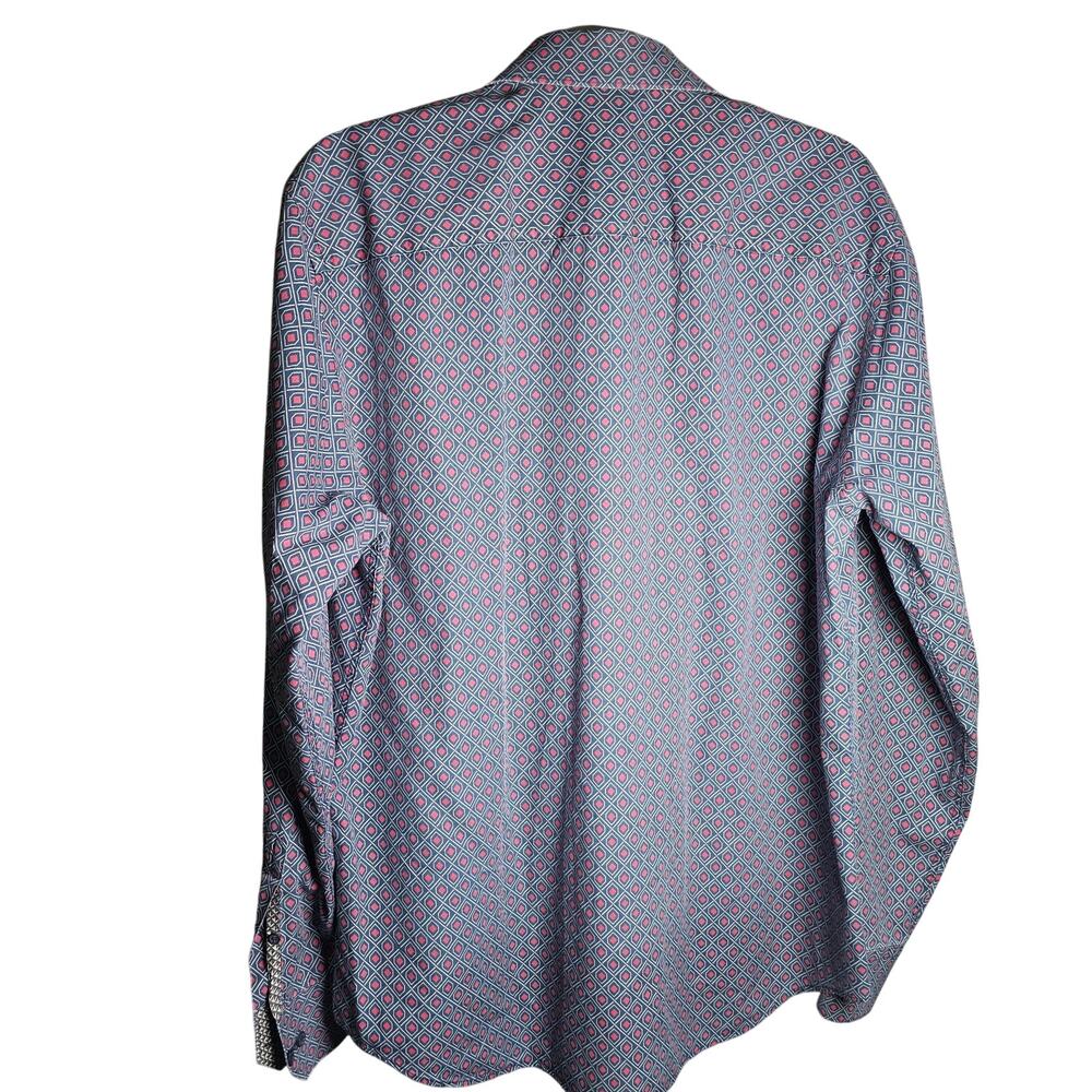 Bugatchi Mini Print Collared Button Up Blue Red C… - image 3